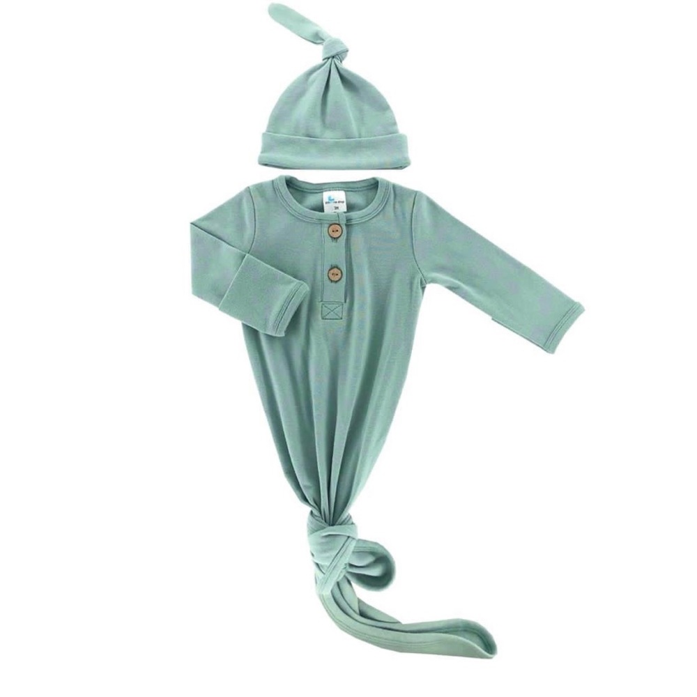 Little One Shop Sea Sage Knotted Gown 0-3 month